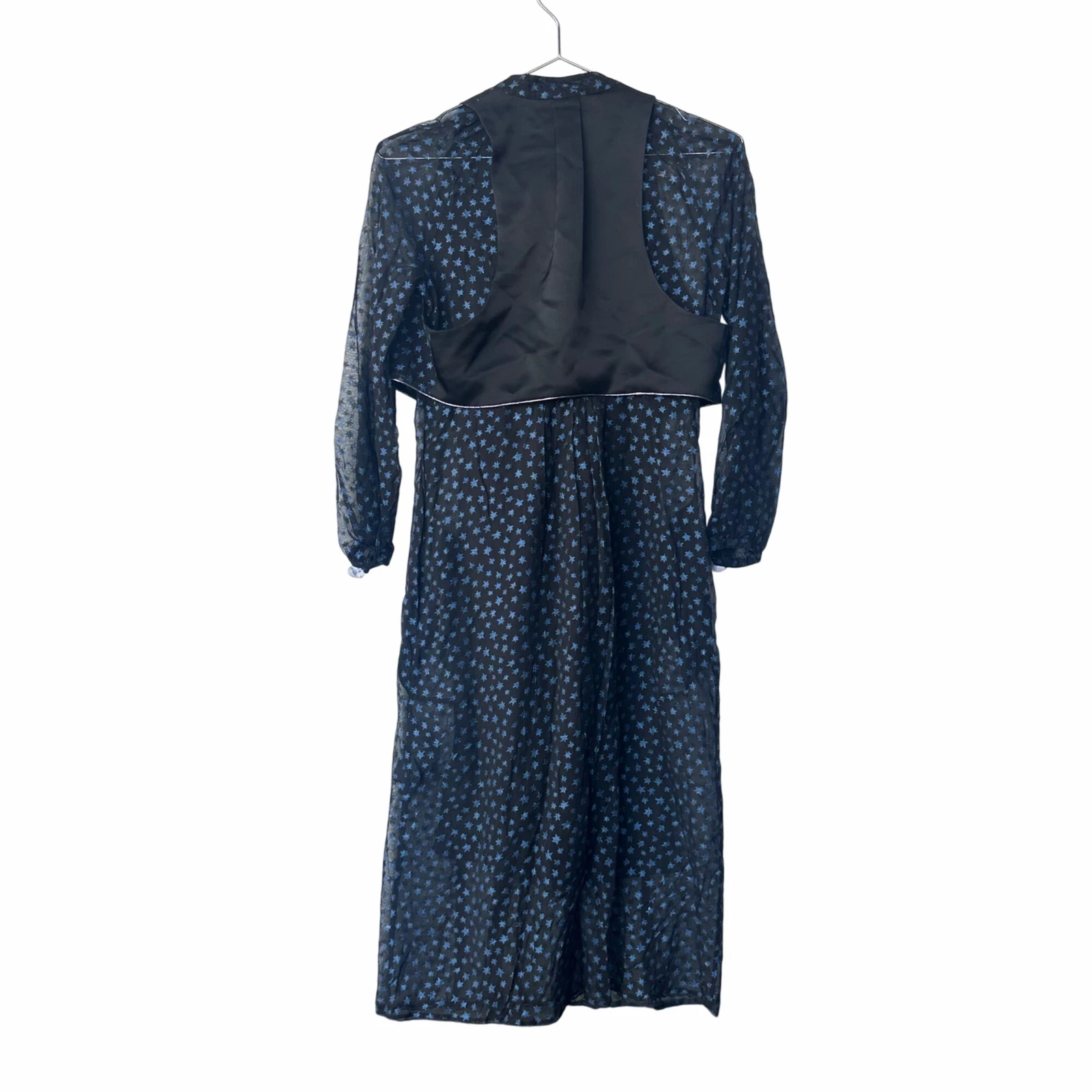 ⭐Vestito Gilet Coach Stampa Stella Nero Blu Seta Lunghezza Media Glitterato Taglia 0⭐