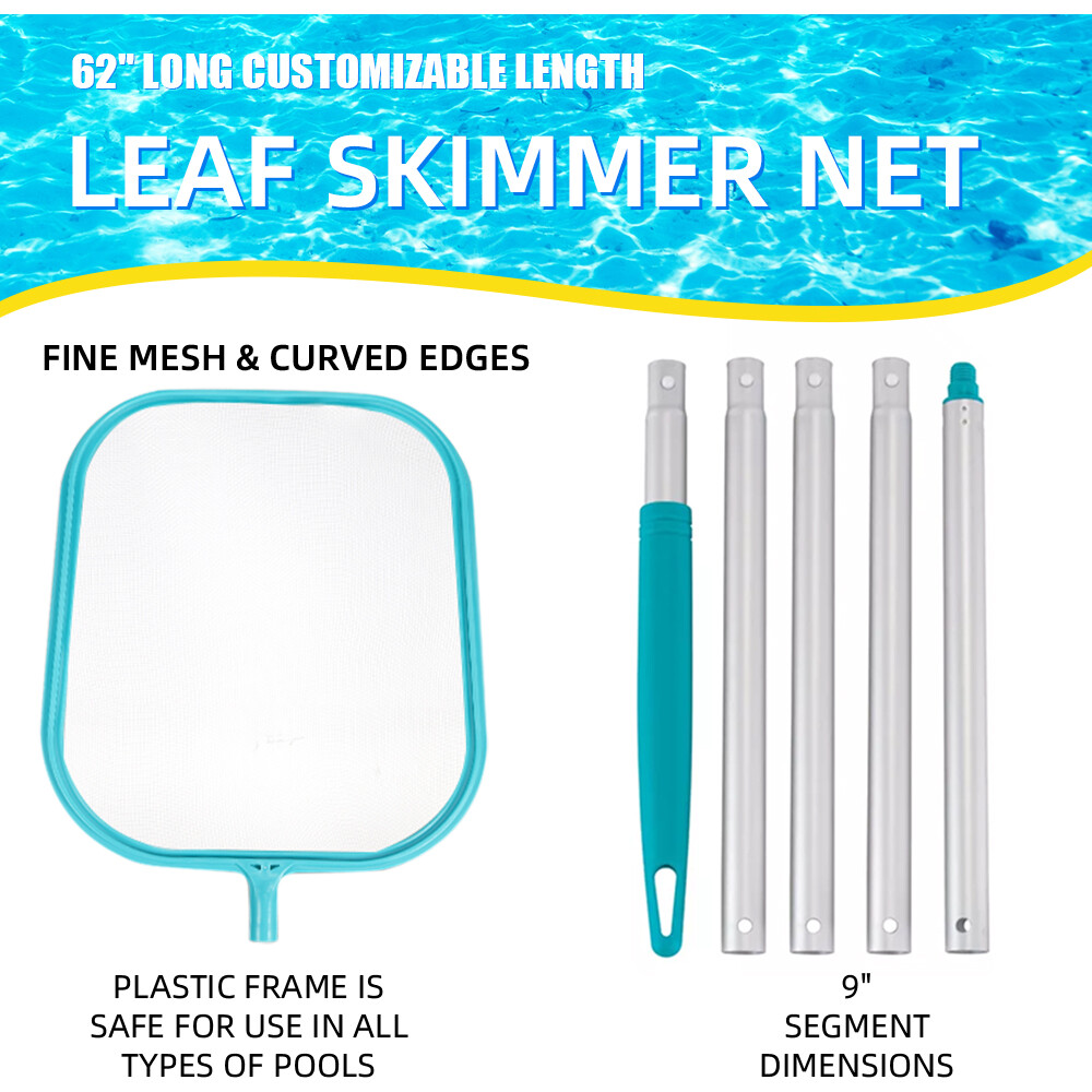 Pool cleaning net Blue shallow net with five-section pole