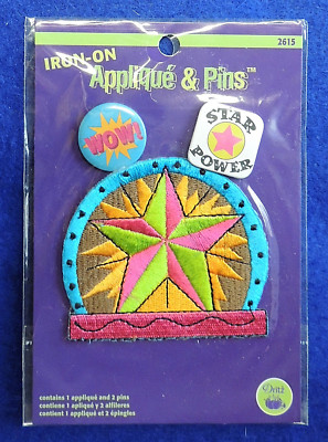 WOW! Star Power Starburst Prym Dritz #2615 Iron-On Patch Applique & Pins Awesome