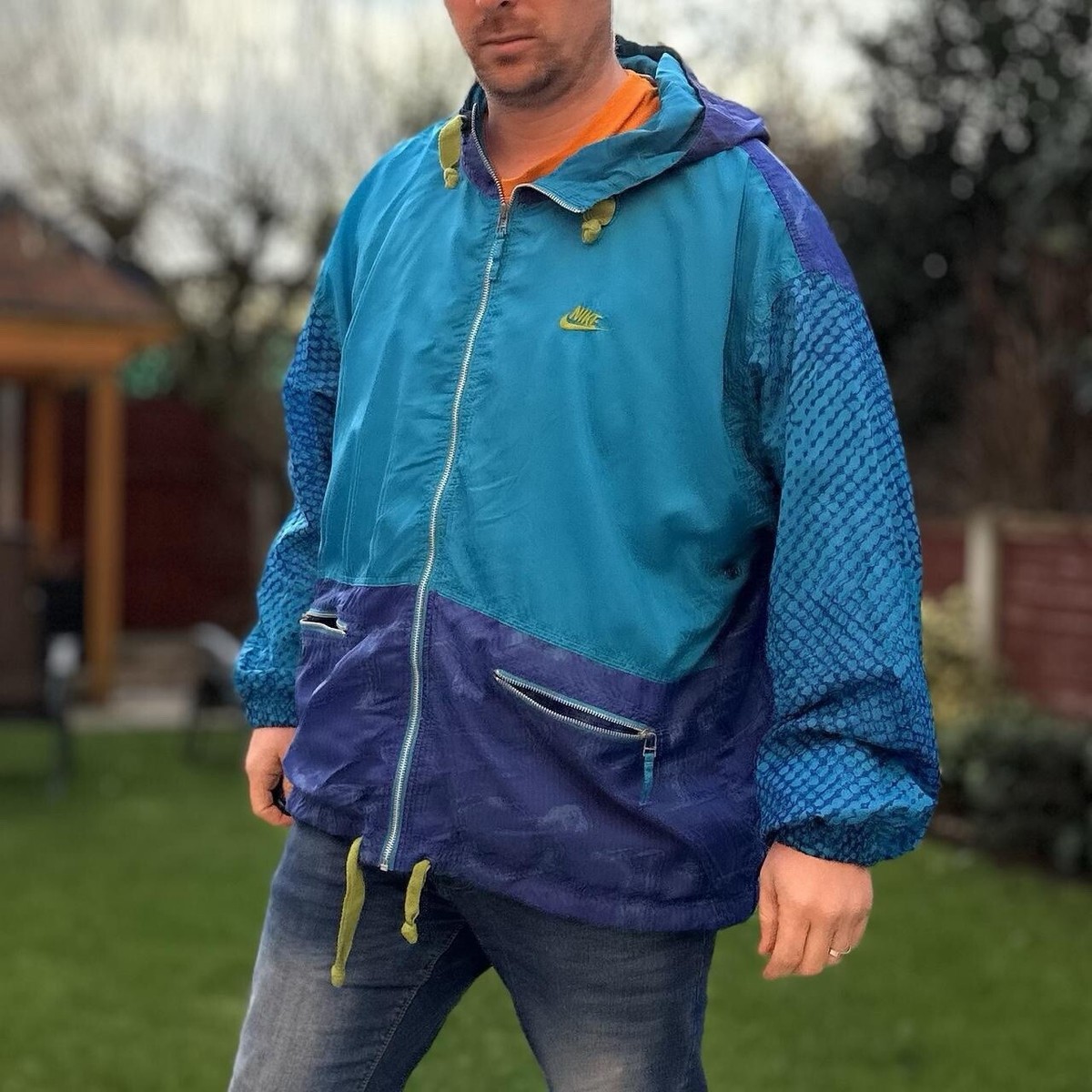 Nike Sports Coat Men's Size XL Blue Green Windbreaker Festival