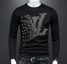 New Men Luxury Diamond Rhinestones Fashion Black White Red Hoodie High Quality