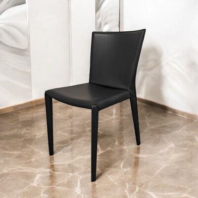 Set of 4 Cattelan Italia Sharon Dining Chairs - Black, Geniune Top-Grain Leather