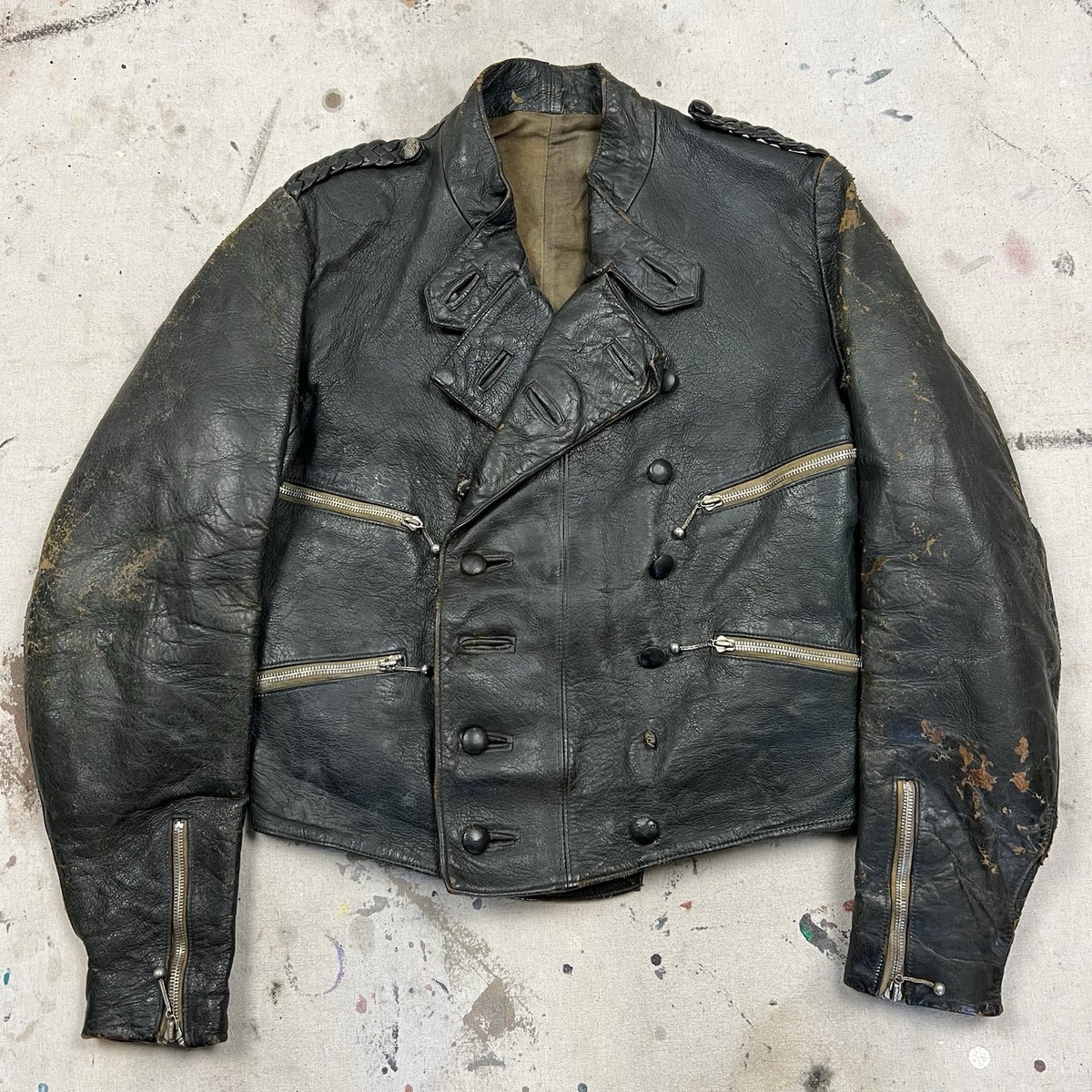 Vintage 30s WW2 German Luftwaffe Pilots Cycling Leather Jacket