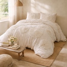 NEW Anthro Ivory Beige 3D Floral Queen / King...