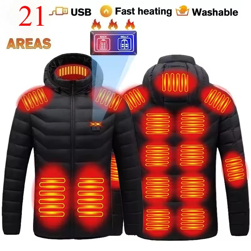 Heated Jacket 21 Areas USB DC Heated Coat Long Sleeve Hoodie w 5V Power Bank-US - product detail image 1