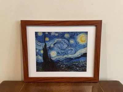 Vincent Van Gogh Starry Night 15x12 Brown Wood Framed Print Gallery Wall Art