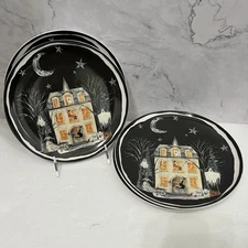 Potter's Studio Halloween Haunted HouseWitch Ghost Black Salad Plates Set 4 New