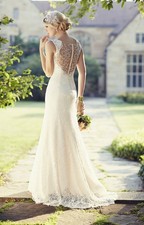 Essense of Australia D1848 Wedding Dress 12 Ivory Cafe Lace llusion Sparkles