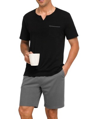 Herren Schlafanzug Sommer Kurz 2-teilig Nachtset Herren T-Shirt Kurzarm