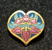 Fine Enamel Heart Shaped Floral Brooch Pin by Fish Enterprises Flowers Jewelry