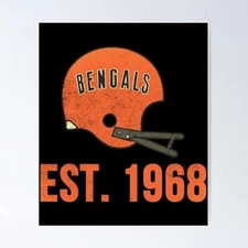 Cincinnati Bengals Burrow Logo Poster 12x8in Metal Sign Vintage Helmet q