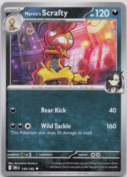 Pokemon – 133/182 Marnie's Scrafty  - Destined Rivals – Reverse Foil  - NM/M