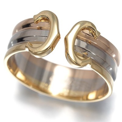 Auth Cartier Ring 2C Double C C2 3color SM EU50 18K YG/WG/PG