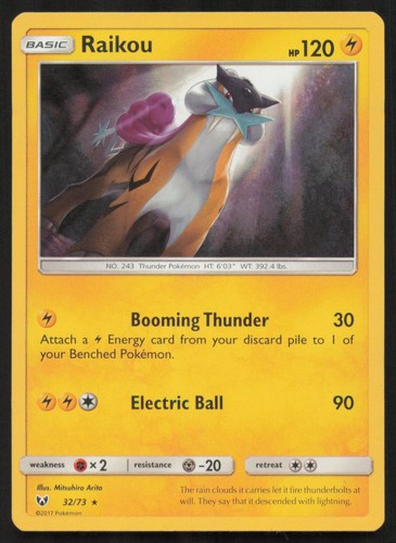 Pokemon TCG Raikou 32/73 Holo Rare Shining Legends LP