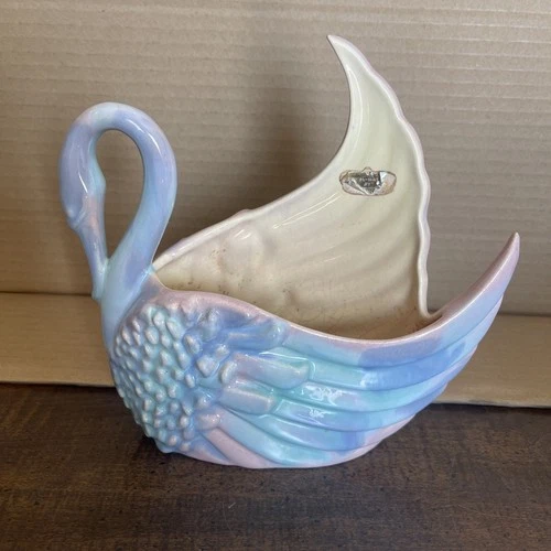 Royal Haeger Vintage Swan Ceramic Planter Pink & Blue