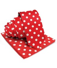 Satin Polka Dot Necktie Pocket Square Set for Men - Matching Men's Red/White
