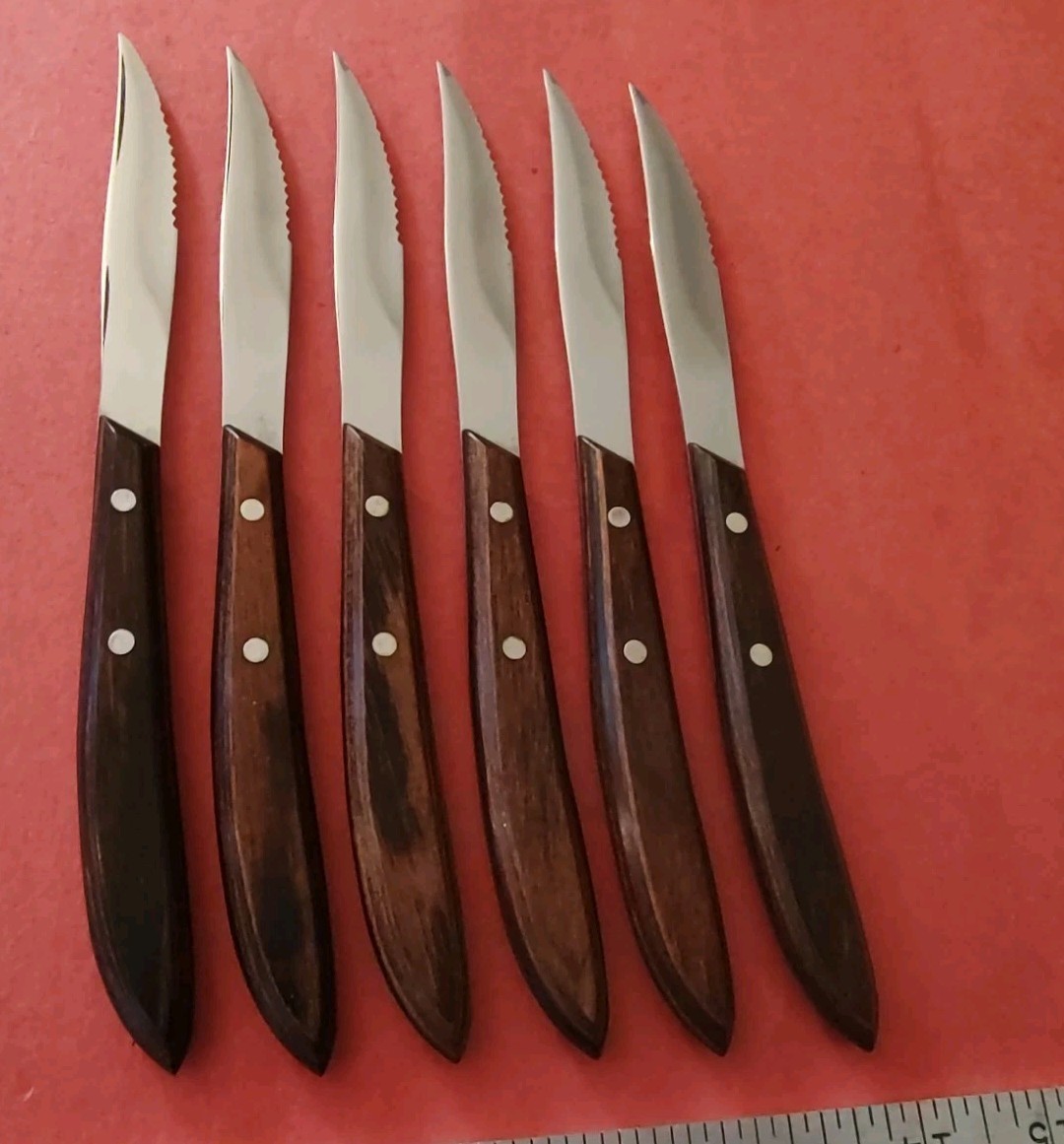 6 Russell Serrated Steak Knives Rosewood Handle USA MCM Rack Orig Box Dexter