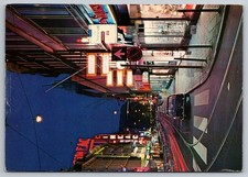 Vintage Postcard Amsterdam Night Scene Neon Signs