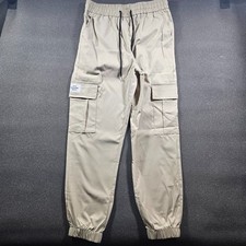 Beige Cargo Jogger Pants Elastic Waist Drawstring Utility Pockets