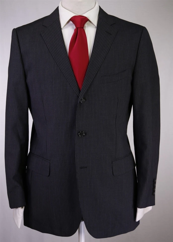 Traje de lana Paul Stuart negro a rayas finas 3-Btn 40S Foto 2 de 4
