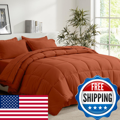Cozyart Queen Comforter Set 7 Pcs Burnt Orange Bed In A Bag All Season