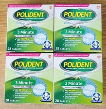 (4) Polident 3 Minute Denture Cleaning Cleanser Tablets 28 Tablets EXP 09/2027