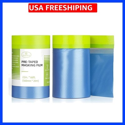 Pre-Taped Masking Film for Painting - 22'' x 66' Painters Plastic Sheeting wit...