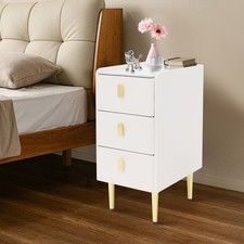 3 Drawer Narrow Side Table - Leather & Wood, Titanium-plated, Rectangular Modern