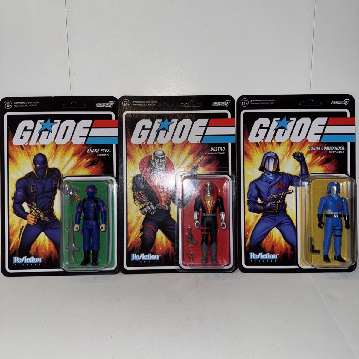 GI Joe COBRA COMMANDER & DESTRO + SNAKE EYES - Lot Of 3 Super7