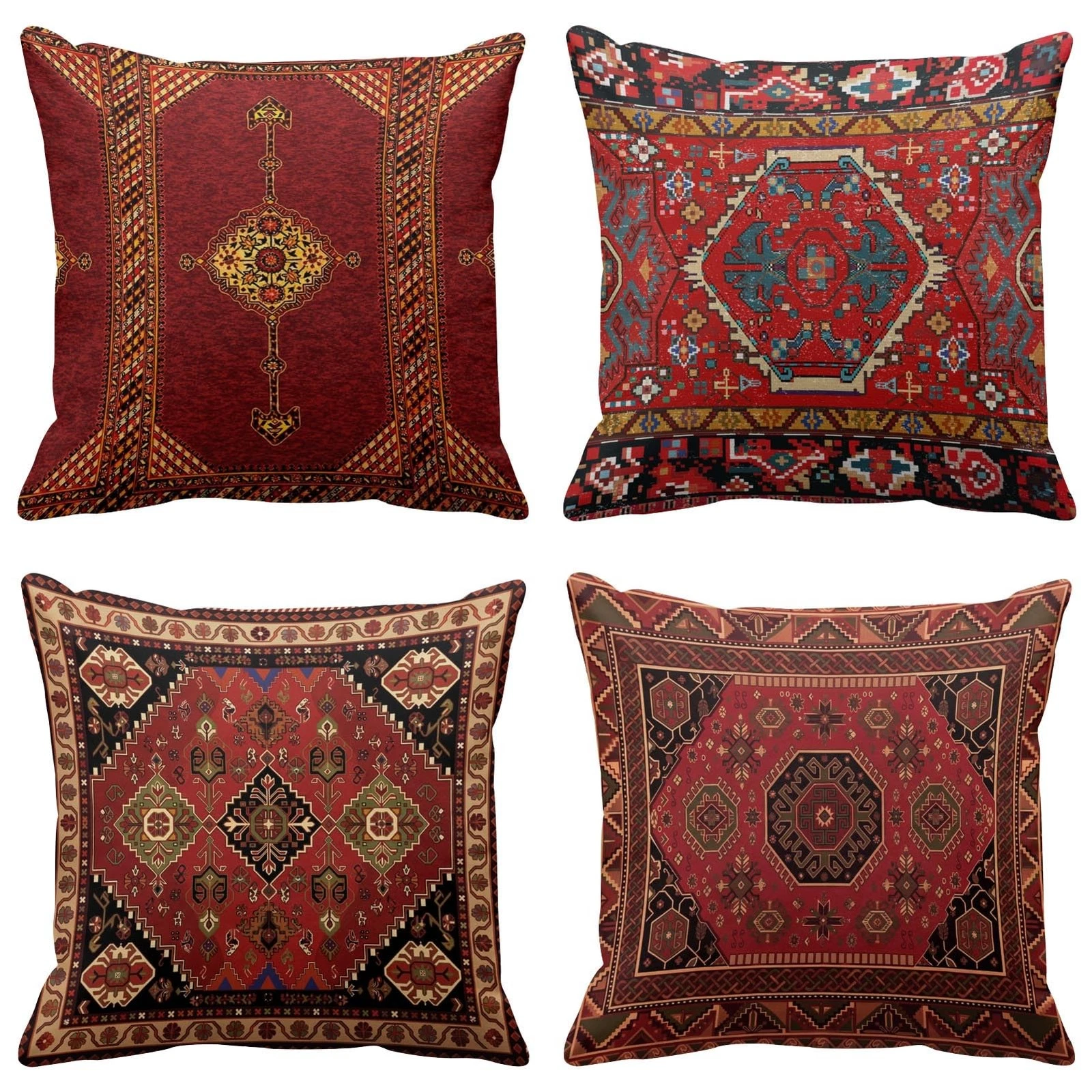Britimes Throw Pillow Covers 18" x (Pack of 4), Colorful Red Tribal