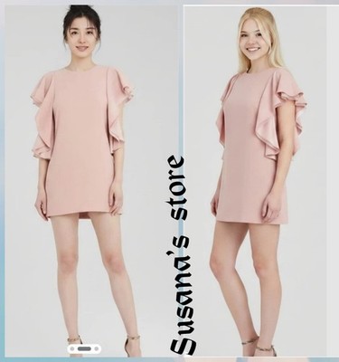 NWT BCBG MAXAZRIA SIZE 4 SOLACE BLUSH RUFFLE-SLEEVE SHIFT DRESS