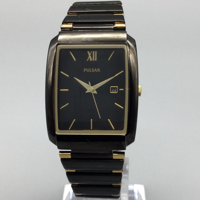 #ad Pulsar Watch Mens 28mm Black Gold Tone VX82 X340 Date New Battery 7.25quot; $38.24