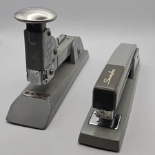 2 Vintage Swingline Staplers USA Made Mid Century Office - No.13 & 94-41 Grey
