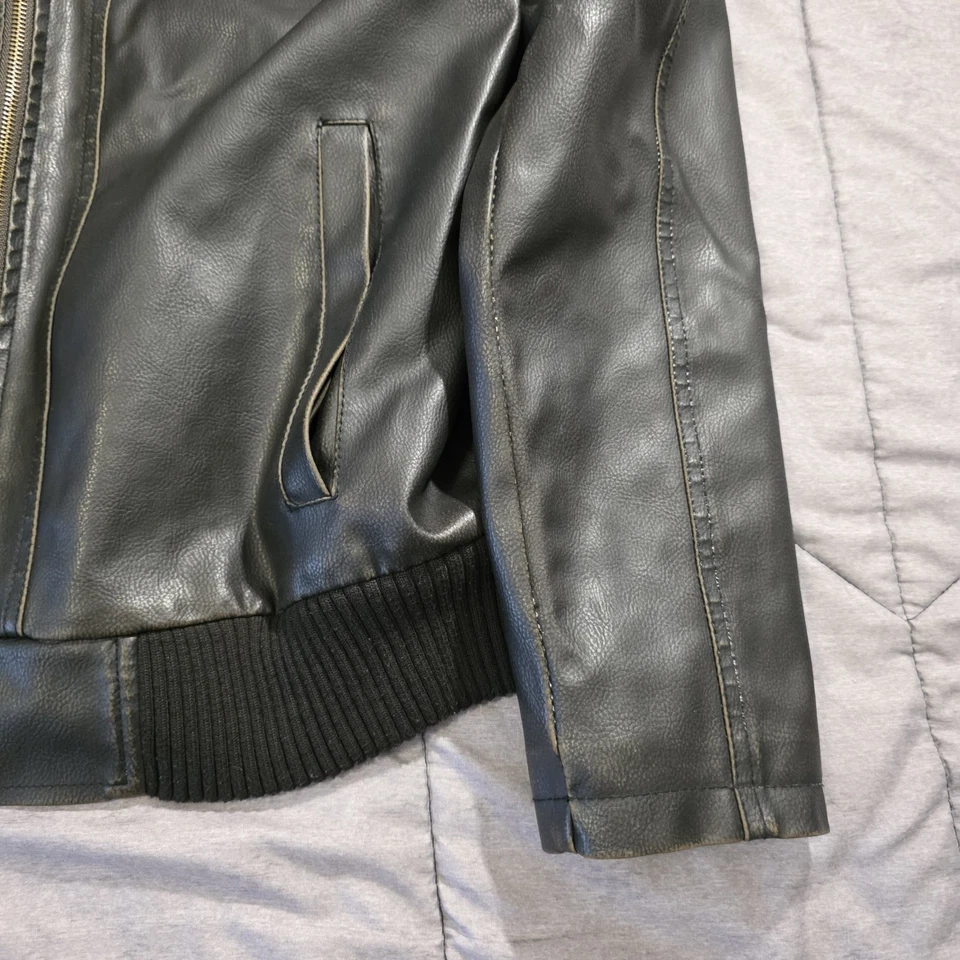 Chaqueta con Capucha Vintage Route 66 Imitación Cuero Negro Forrada Cremallera Para Hombre Grande Años 90 Foto 3 de 4
