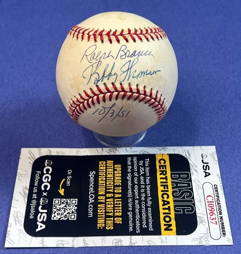 Bobby Thomson & Ralph Branca 1/3/51 Signed ONL Ball Baseball JSA COA CI09637