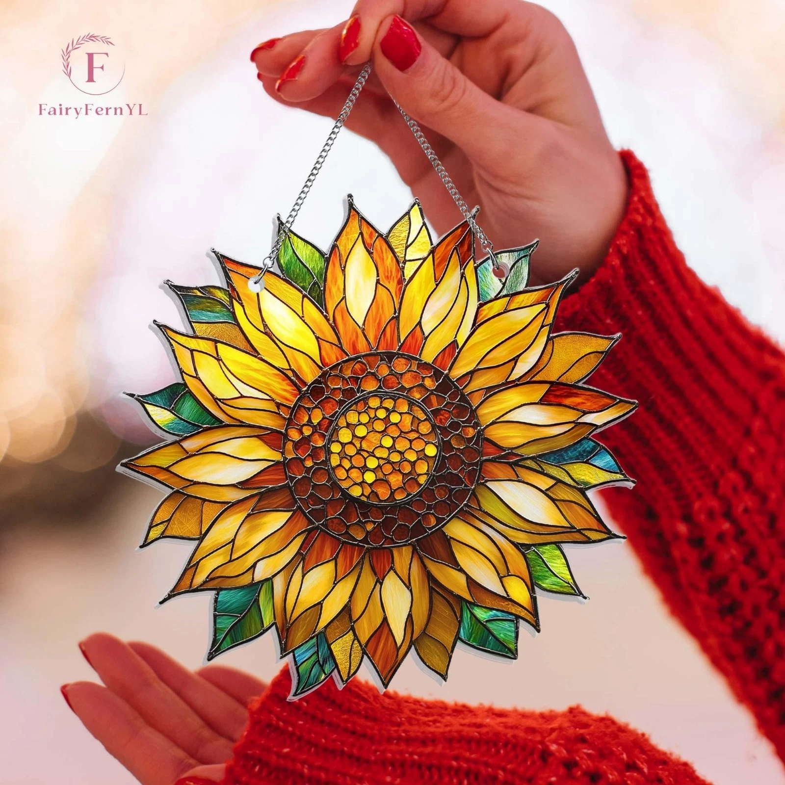 Sunflower Acrylic Suncatcher Hanging, Window Decor Ornament