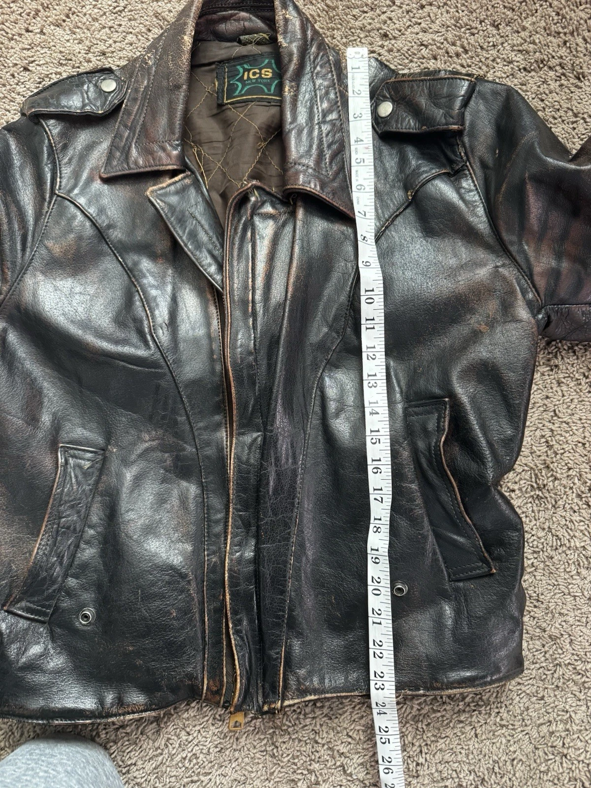 Vintage Brown Leather Biker Jacket 1960s 1970s Bomber Men's - product detail image 6