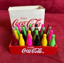 Coca-Cola Miniature Red Crate w/Multi-Color Bottles Wrapped In Card Insert