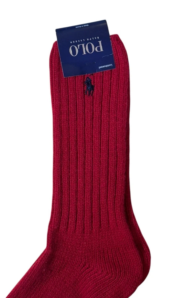 Polo Ralph Lauren Lana de Cordero Rojo Calcetines Para Hombre Calcetín Talla 10-13 Zapato Talla 6-12.5 Foto 2 de 4