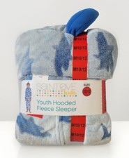 SHARK pajamas hoodie union suit boys Medium 10/12 blue shark print NWT