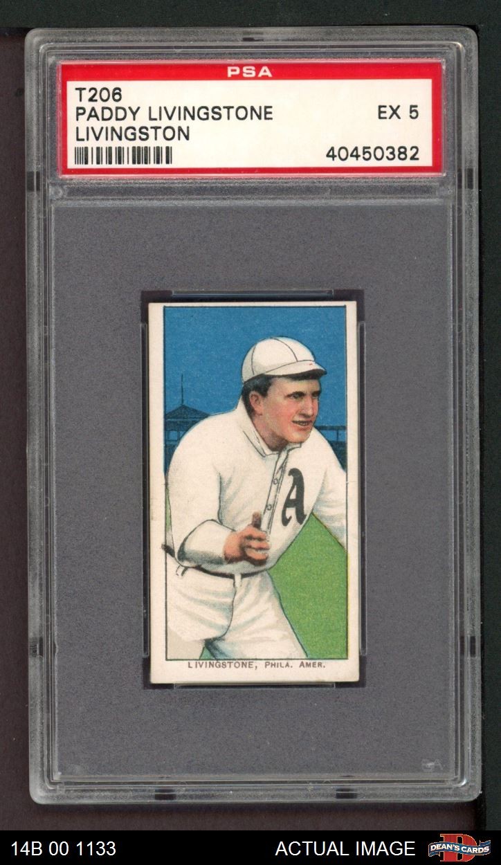 1909 T206 Paddy Livingston Livingston Athletics UER PSA 5 - EX