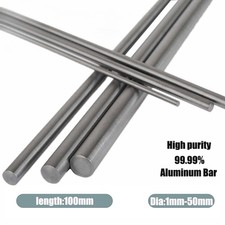 99.99 Pure Aluminium Round Rod Metal Solid Bar Diameter 1mm-50mm Length 100mm