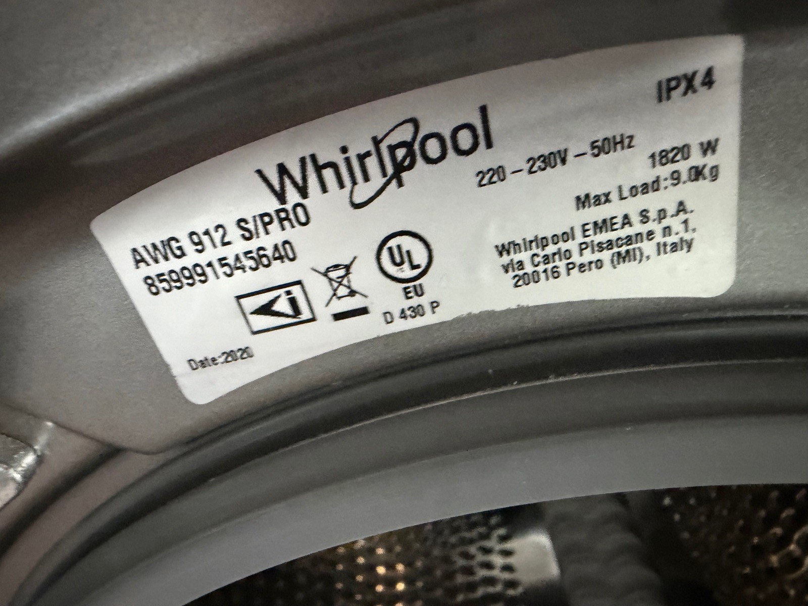Whirlpool AWG 912 S/PRO Gewerbe Waschmaschine 9kg Frontlader Professional – Bild 4