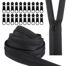 10 Yards Black 5 Nylon Coil Zipper by The Yard, Bulk Zipper Tape with 20 Pcs Sl