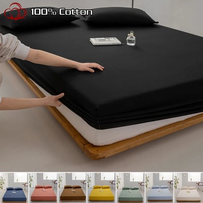 Soft Cotton Fitted Sheet Mattress Cover with Elastic Band Bed Sheet Bed Linens