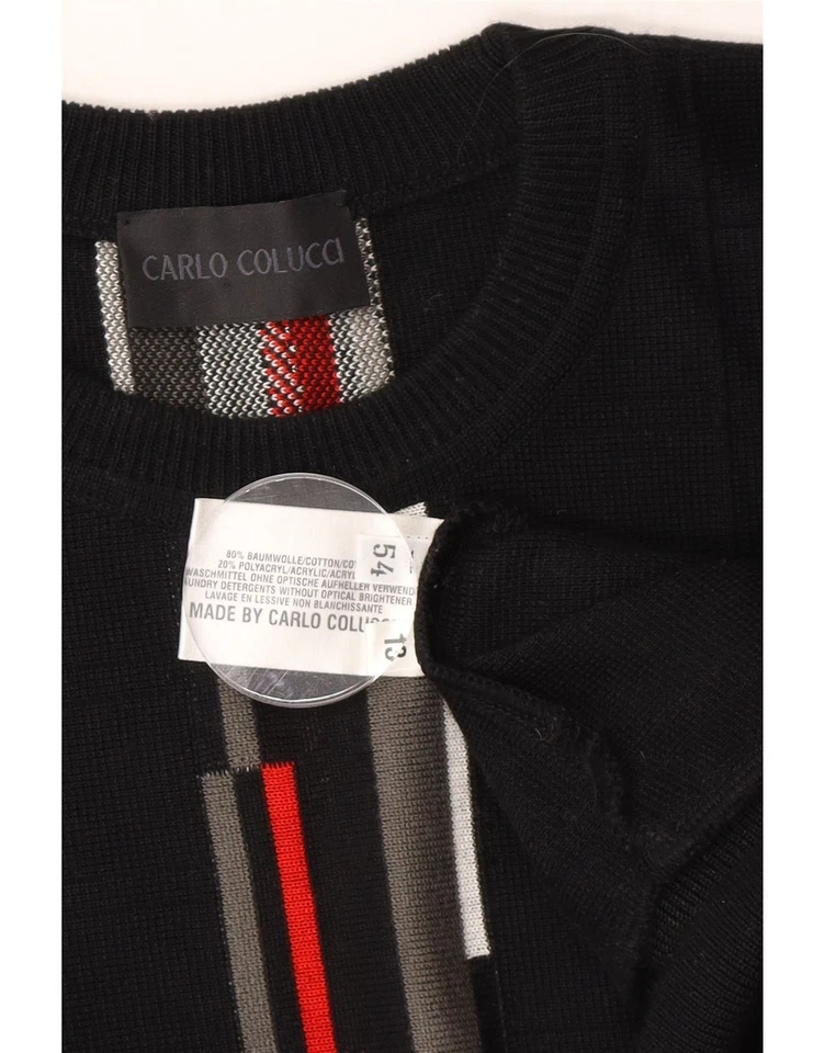 CARLO COLUCCI Mens Crew Neck Jumper Sweater IT 54 XL Black Striped Cotton GO07 — 第 3/3 张图片