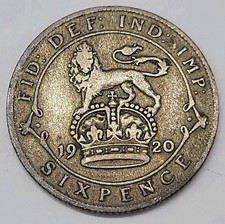 1920 King George V .500 Silver UK Sixpence Six Pence 6d coin 