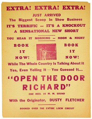 Dusty Fletcher / Handbill for the Film Short ''Open the Door Richard'' / ca. 1947