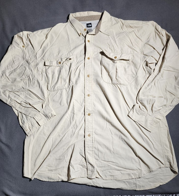 The North Face Fishing Shirt Men XL Beige Long Sleeve Button Up Vented Outdoor