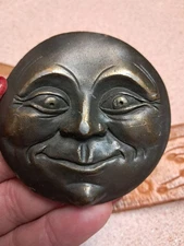 Vtg Belt Buckle Bergamot Brass Works 1976 The Man N The Moon USA Hand Tooled